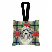 Load image into Gallery viewer, Bearded Collie Christmas PoinsettIas Hanging Square Fabric Ornament 3.5 x 3.5