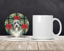 Load image into Gallery viewer, Bearded Collie Christmas PoinsettIas Large Sandstone Coasters Pack of 4