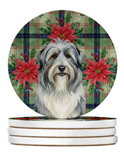 Load image into Gallery viewer, Bearded Collie Christmas PoinsettIas Large Sandstone Coasters Pack of 4