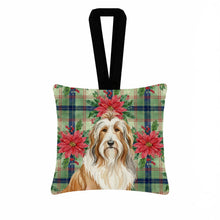 Load image into Gallery viewer, Fawn Bearded Collie Christmas PoinsettIas Hanging Square Fabric Ornament 3.5 x 3.5