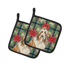 Load image into Gallery viewer, Fawn Bearded Collie Christmas PoinsettIas Pair of Pot Holders