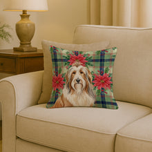 Load image into Gallery viewer, Fawn Bearded Collie Christmas PoinsettIas Throw Pillow