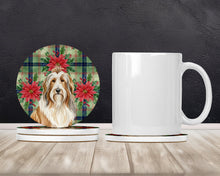 Load image into Gallery viewer, Fawn Bearded Collie Christmas PoinsettIas Large Sandstone Coasters Pack of 4