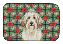 Load image into Gallery viewer, White and Tan Bearded Collie Christmas PoinsettIas Dish Drying Mat