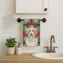 Load image into Gallery viewer, White and Tan Bearded Collie Christmas PoinsettIas Kitchen Towel
