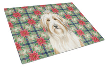 Load image into Gallery viewer, White and Tan Bearded Collie Christmas PoinsettIas Glass Cutting Board