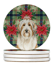 Load image into Gallery viewer, White and Tan Bearded Collie Christmas PoinsettIas Large Sandstone Coasters Pack of 4