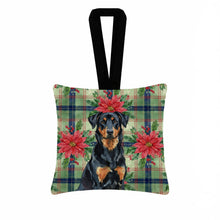 Load image into Gallery viewer, Beauceron Christmas PoinsettIas Hanging Square Fabric Ornament 3.5 x 3.5