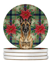 Load image into Gallery viewer, Belgian Malinois Christmas PoinsettIas Large Sandstone Coasters Pack of 4