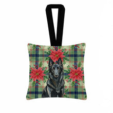 Load image into Gallery viewer, Belgian Sheepdog Groenendael Christmas PoinsettIas Hanging Square Fabric Ornament 3.5 x 3.5