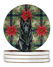 Load image into Gallery viewer, Belgian Sheepdog Groenendael Christmas PoinsettIas Large Sandstone Coasters Pack of 4