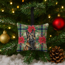 Load image into Gallery viewer, Belgian Tervuren Christmas PoinsettIas Hanging Square Fabric Ornament 3.5 x 3.5