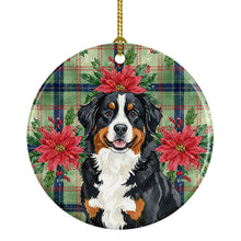 Load image into Gallery viewer, Bernese Mountain Dog Christmas PoinsettIas Ceramic Ornament