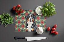 Load image into Gallery viewer, Bernese Mountain Dog Christmas PoinsettIas Glass Cutting Board