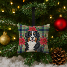 Load image into Gallery viewer, Bernese Mountain Dog Christmas PoinsettIas Hanging Square Fabric Ornament 3.5 x 3.5