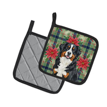 Load image into Gallery viewer, Bernese Mountain Dog Christmas PoinsettIas Pair of Pot Holders