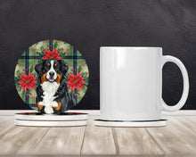 Load image into Gallery viewer, Bernese Mountain Dog Christmas PoinsettIas Large Sandstone Coasters Pack of 4