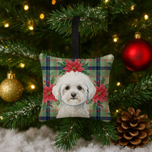 Load image into Gallery viewer, Bichon Frise Christmas PoinsettIas Hanging Square Fabric Ornament 3.5 x 3.5