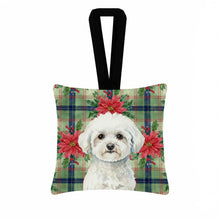 Load image into Gallery viewer, Bichon Frise Christmas PoinsettIas Hanging Square Fabric Ornament 3.5 x 3.5