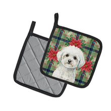 Load image into Gallery viewer, Bichon Frise Christmas PoinsettIas Pair of Pot Holders