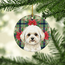 Load image into Gallery viewer, White and Cream Bichon Frise Christmas PoinsettIas Ceramic Ornament