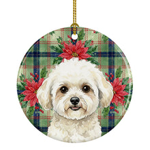 Load image into Gallery viewer, White and Cream Bichon Frise Christmas PoinsettIas Ceramic Ornament