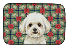 Load image into Gallery viewer, White and Cream Bichon Frise Christmas PoinsettIas Dish Drying Mat