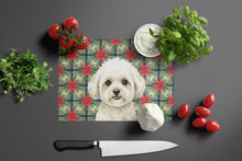 Load image into Gallery viewer, White and Cream Bichon Frise Christmas PoinsettIas Glass Cutting Board
