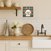 Load image into Gallery viewer, White and Cream Bichon Frise Christmas PoinsettIas Framed Metal Print