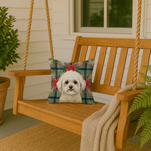 Load image into Gallery viewer, White and Cream Bichon Frise Christmas PoinsettIas Throw Pillow