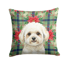 Load image into Gallery viewer, White and Cream Bichon Frise Christmas PoinsettIas Throw Pillow