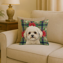 Load image into Gallery viewer, White and Cream Bichon Frise Christmas PoinsettIas Throw Pillow