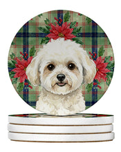 Load image into Gallery viewer, White and Cream Bichon Frise Christmas PoinsettIas Large Sandstone Coasters Pack of 4