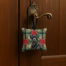Load image into Gallery viewer, Black Russian Terrier Christmas PoinsettIas Hanging Square Fabric Ornament 3.5 x 3.5