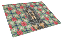 Load image into Gallery viewer, Black and Tan Bloodhound Christmas PoinsettIas Glass Cutting Board