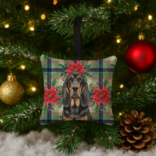 Load image into Gallery viewer, Black and Tan Bloodhound Christmas PoinsettIas Hanging Square Fabric Ornament 3.5 x 3.5