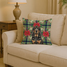 Load image into Gallery viewer, Black and Tan Bloodhound Christmas PoinsettIas Throw Pillow