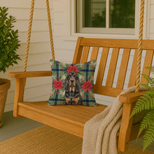 Load image into Gallery viewer, Black and Tan Bloodhound Christmas PoinsettIas Throw Pillow