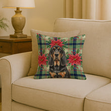 Load image into Gallery viewer, Black and Tan Bloodhound Christmas PoinsettIas Throw Pillow