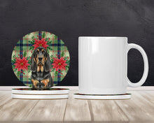 Load image into Gallery viewer, Black and Tan Bloodhound Christmas PoinsettIas Large Sandstone Coasters Pack of 4