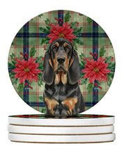 Load image into Gallery viewer, Black and Tan Bloodhound Christmas PoinsettIas Large Sandstone Coasters Pack of 4