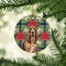 Load image into Gallery viewer, Liver and Tan Bloodhound Christmas PoinsettIas Ceramic Ornament