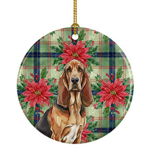 Load image into Gallery viewer, Liver and Tan Bloodhound Christmas PoinsettIas Ceramic Ornament