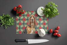 Load image into Gallery viewer, Liver and Tan Bloodhound Christmas PoinsettIas Glass Cutting Board