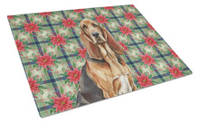 Load image into Gallery viewer, Liver and Tan Bloodhound Christmas PoinsettIas Glass Cutting Board