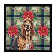 Load image into Gallery viewer, Liver and Tan Bloodhound Christmas PoinsettIas Framed Metal Print