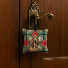 Load image into Gallery viewer, Liver and Tan Bloodhound Christmas PoinsettIas Hanging Square Fabric Ornament 3.5 x 3.5