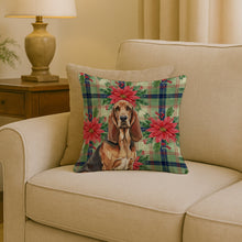 Load image into Gallery viewer, Liver and Tan Bloodhound Christmas PoinsettIas Throw Pillow