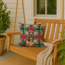 Load image into Gallery viewer, Liver and Tan Bloodhound Christmas PoinsettIas Throw Pillow