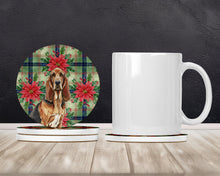 Load image into Gallery viewer, Liver and Tan Bloodhound Christmas PoinsettIas Large Sandstone Coasters Pack of 4